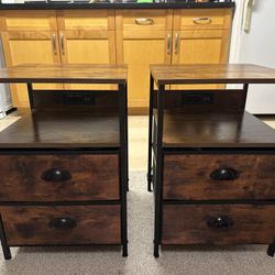 Set of 2 Rustic Nightstands w/ Built-In Power Outlets & USB – Like New