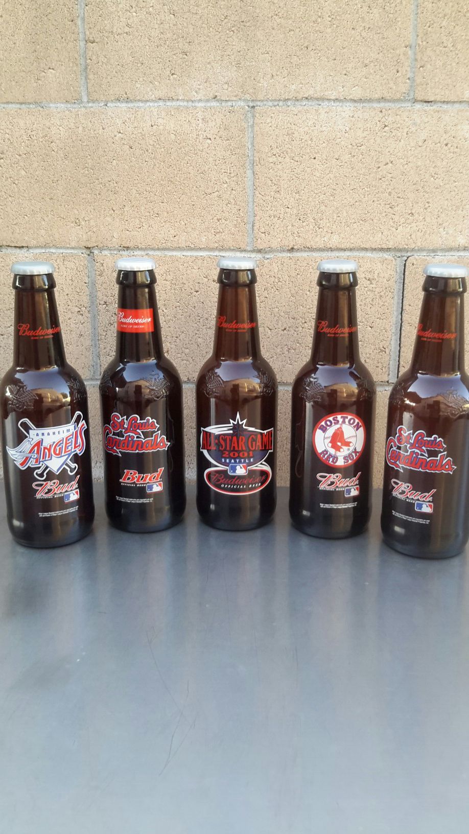 BUDWEISER COLLECTIBLE GLASS BOTTLES. ( ALSO PLENTY OF NEON SIGNS / LIGHTS AVAILABLE FOR SALE ).