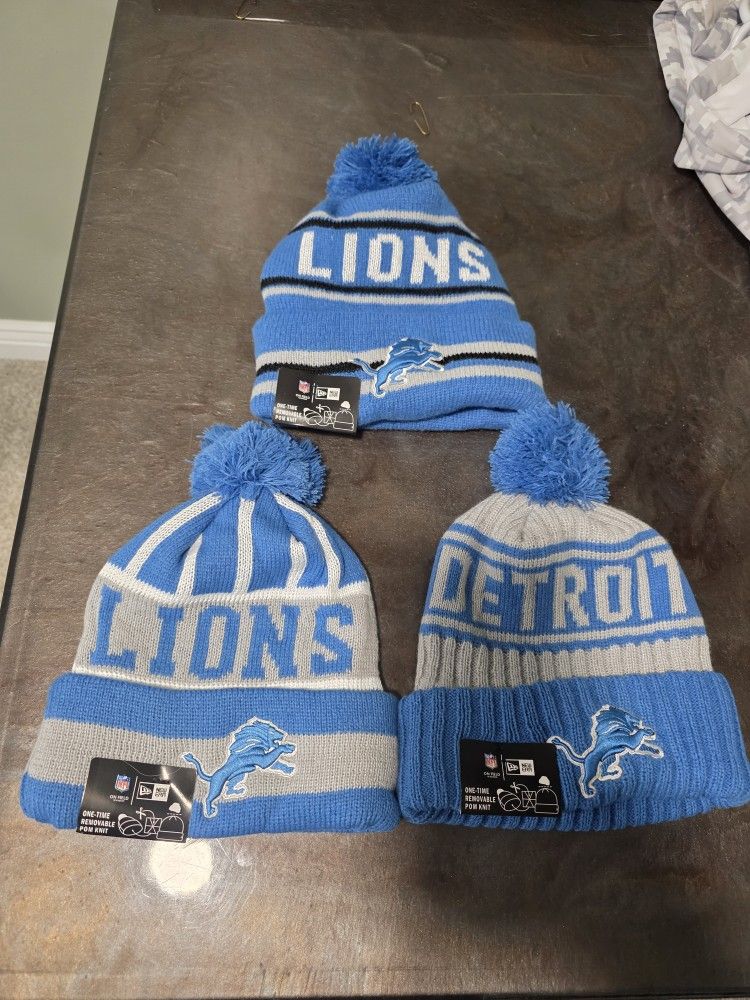 3 DETROIT LIONS BEANIE -NEW ERA HATS...