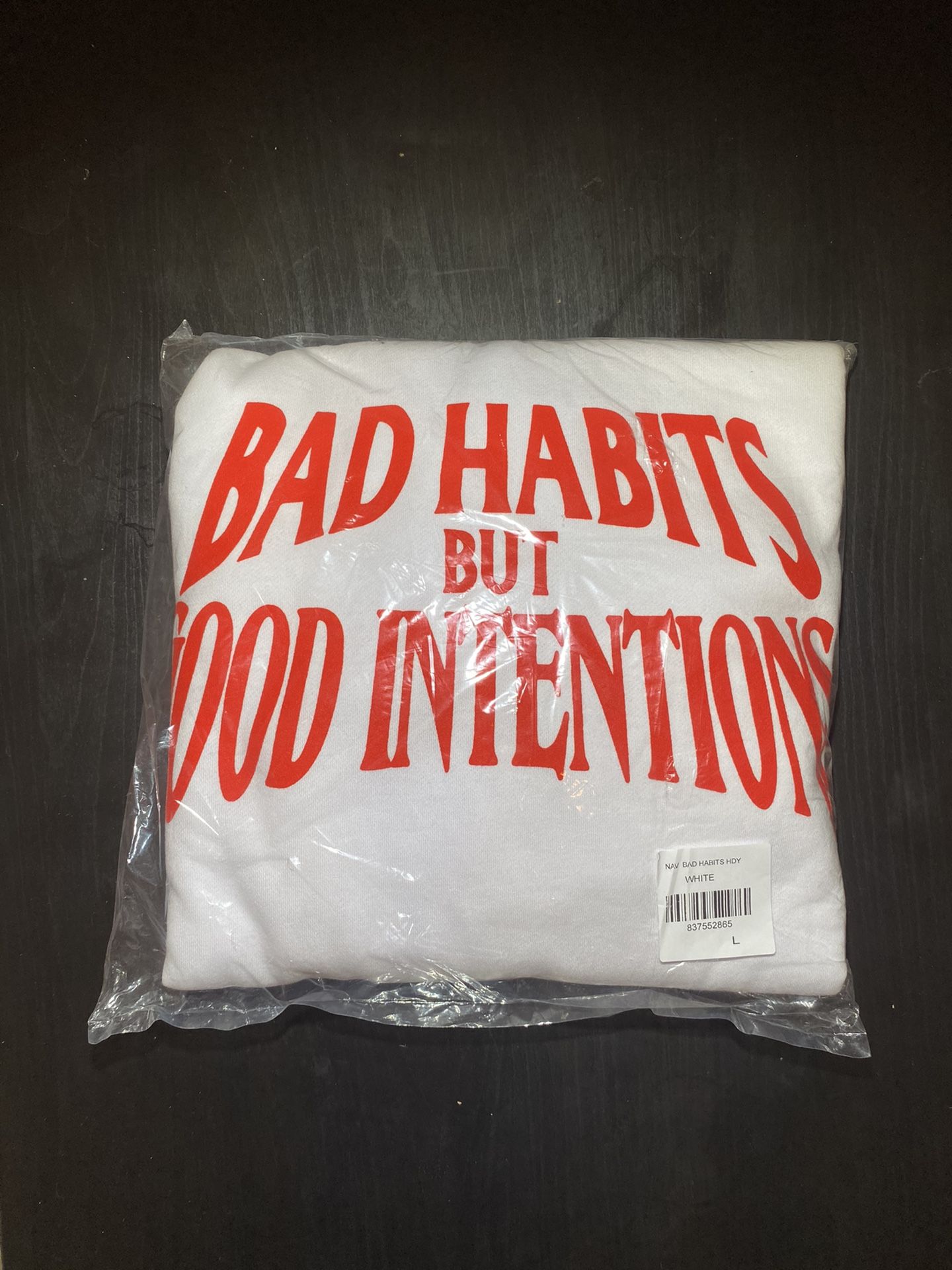 NAV x Vlone “Bad Habits But Hood Intentions” White Hoodie Large