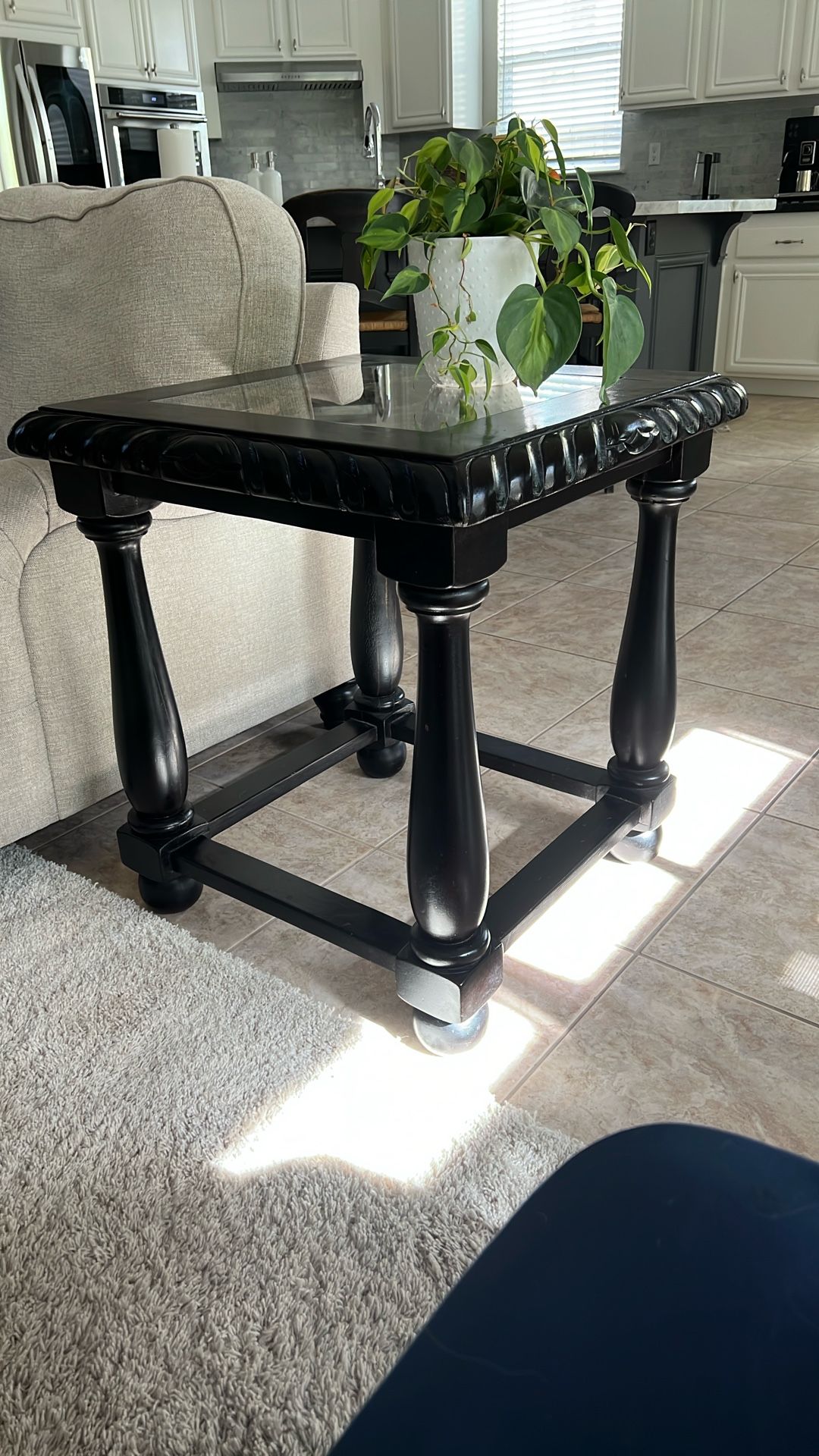 Wood And Iron End Tables With Glass Top