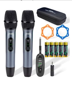 Wireless Microphone Set for Singing, Speech & Karaoke, 2.4GHz Dual-Mic Receiver, 200ft, Storage Bag Included, Metal Cordless Mic 2 Pack for Karaoke Ma