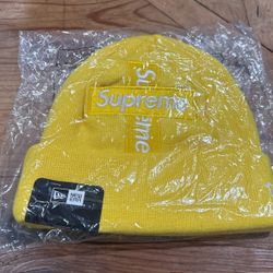 Supreme New Era Cross Box Logo Beanie Lemon 