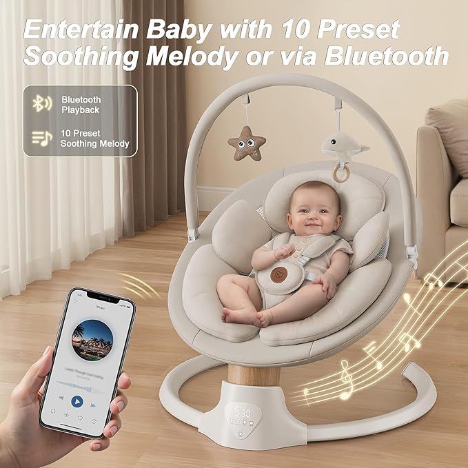 New In Box Baby Swings for Infants, FasonBaby Electric Baby Swing with 10 Preset Melodies, 5 Speeds, Remote Control and Bluetooth - Portable Infant Sw