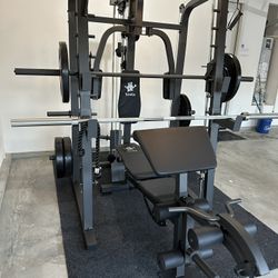 Vesta Fitness Smith Machine 2001 w/Bench Attachment | 230lb Bumpers Weights | 7ft Olympic Bar | Fitness | Gym Equipment | FREE DELIVERY🚚 