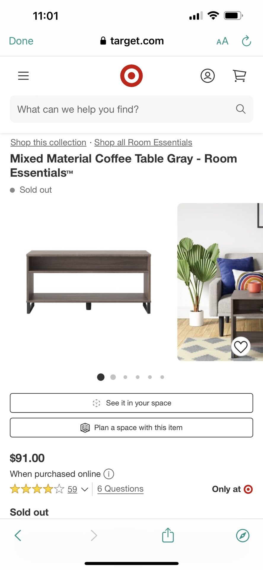 Room Essentials Mixed Material Coffee Table