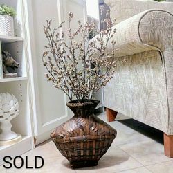  Floor Vase, Wicker Basket Vase with Artificial Plant Stems 27"x12" vessel, container, pottery, faux plants, fake plants, home decor, boho, moderne