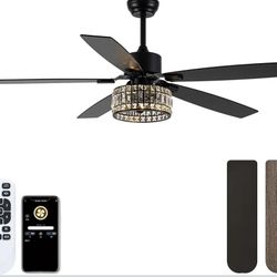 Chandelier Ceiling Fans with Lights and Remote,Caged Ceiling Fan with Light,App 5 Blades E26 Fandelier Ceiling Fans with Lights,Crystal Ceiling Fan fo