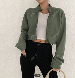 Olive Green Crop Sweater $3