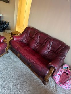 Burgundy leather couches