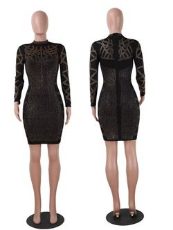 Sexy dress of HBLL woman with perforation print, ideal for parties, nightclubs, with long sleeves and rhinestones, perfect for autumn and birthdays.