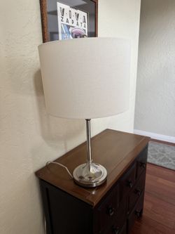 Nickel table lamp with shade