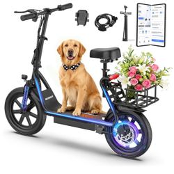 Electric Scooter Adults, Foldable Electric Scooter with Seat, 500WMotor, 14" Tires,Suspension & Braking, APP Control