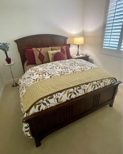 Mission style Thomasville queen bed, nightstand, box springs and pillow top mattress