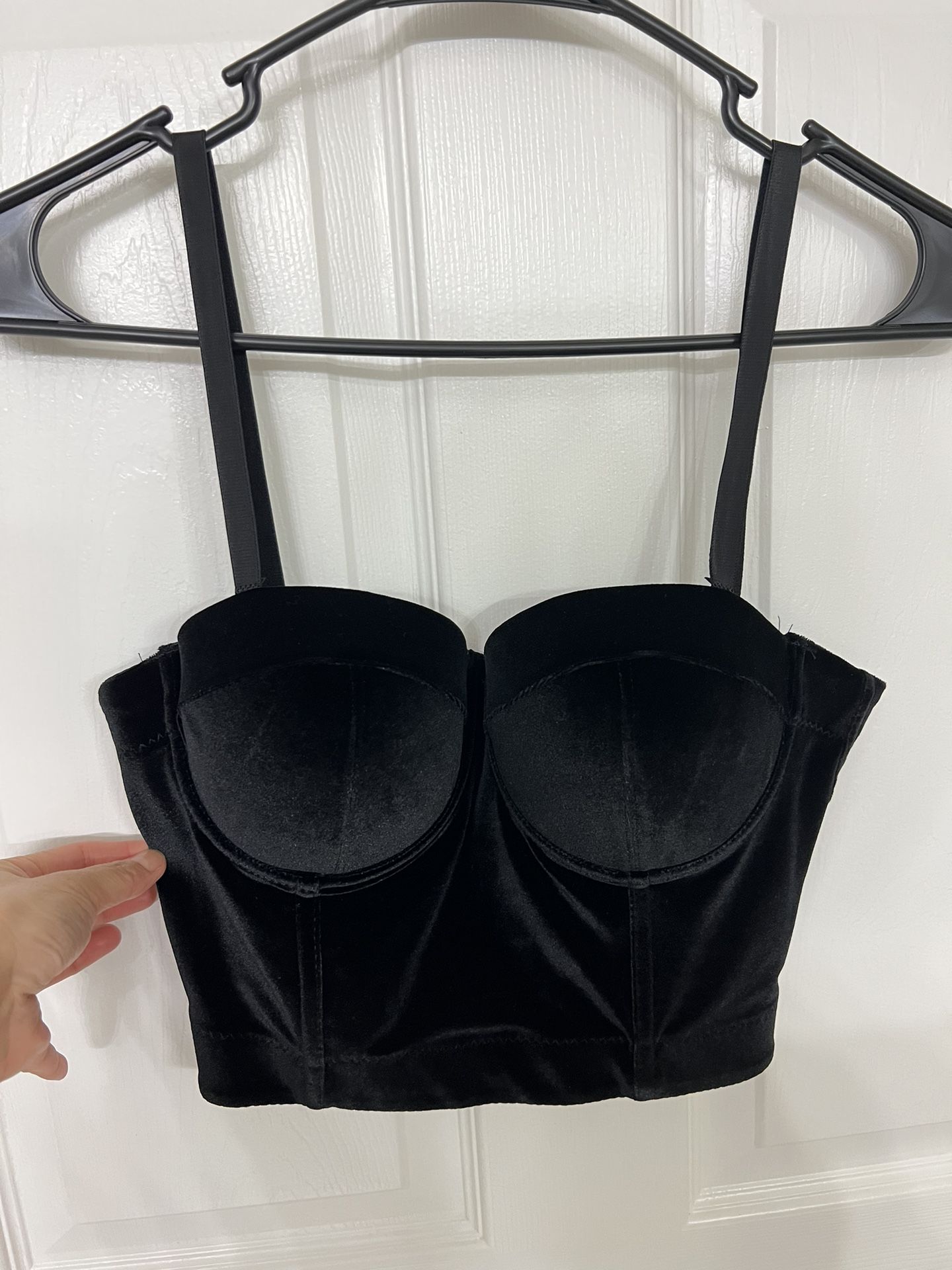 Lady Velvet Tank Bustier Bra Vest Crop Top Blouse Spaghetti Straps Punk Club black 34