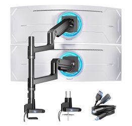 ARES WING Dual Monitor Stand for Desk, Arm with USB A/C for 17 to 49 Inch