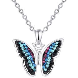 Crystal Collective Butterfly Pendant Necklace SILVER TONE BLUE Valentines Day  You'll love your look whenever you wear this colorful crystal butterf
