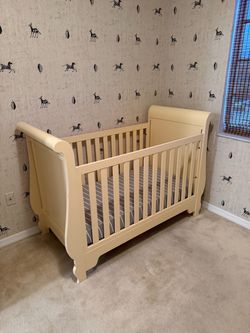 Sleigh Style Baby Crib with Mattress