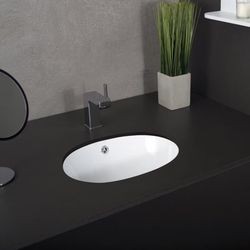 Ceramic Single Bowl Oval Undermount Bathroom Basin, White