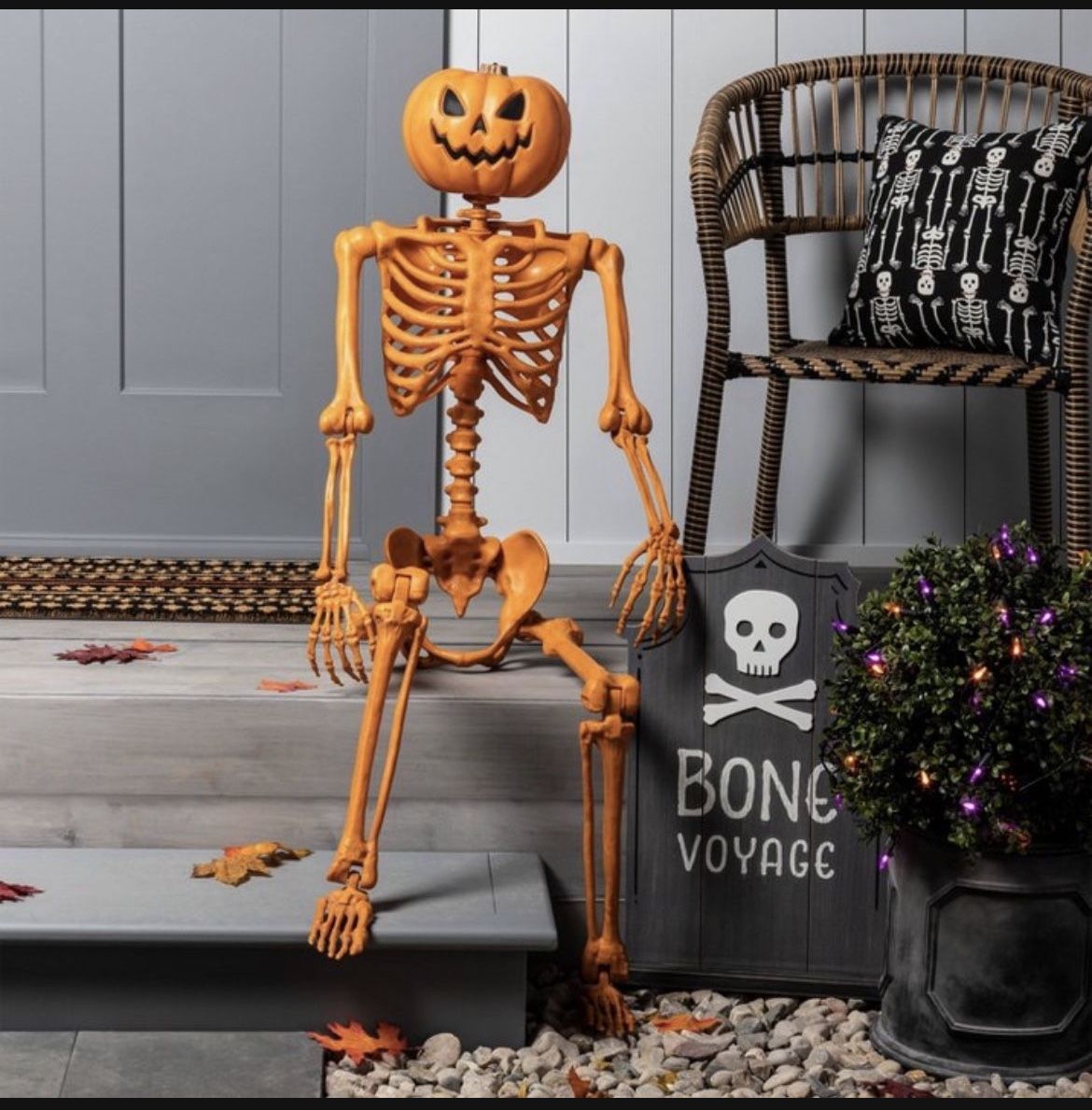 60" posable pumpkin skeleton halloween decoration