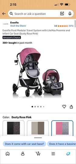 Evenflo Pivot Modular Travel System LiteMax preemie and Infant Car Seat Dusty Rose Pink