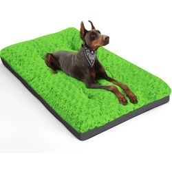 Deluxe Washable XL Dog Bed Dog Crate Mat 42 inch Comfy Fluffy Kennel Pad Anti-Slip for Dogs Up to 90 lbs, 42" x 28", Green