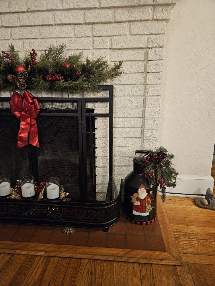 Santa Claus Black Metal Milk Can Canister Christmas Holiday Decor
