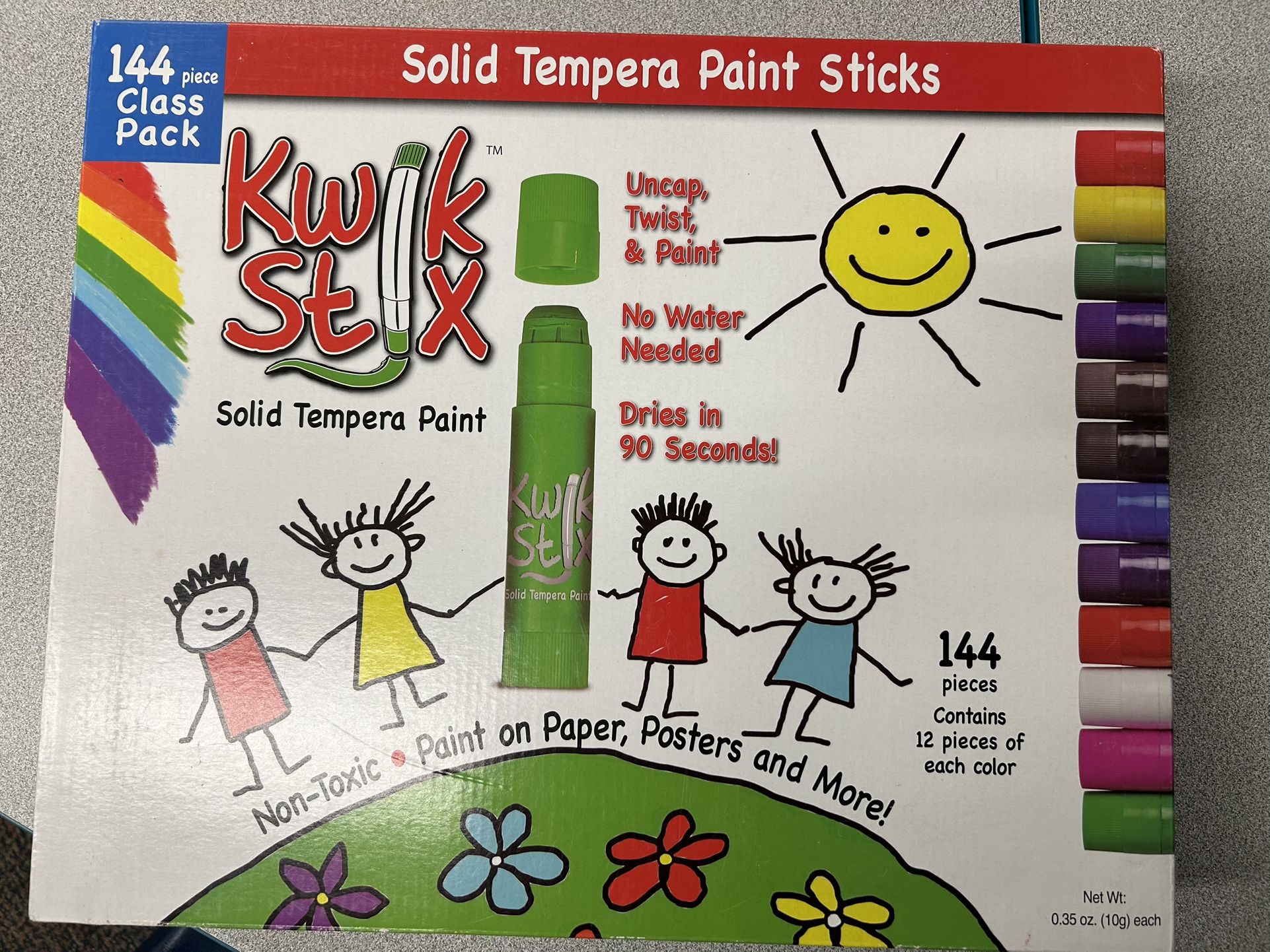 Kwik Stix Solid Tempera Paints, Thin Stix Paint Pens, Super Quick Drying, 12 Classic Colors for Children - 44 Pack, Hardly Used 