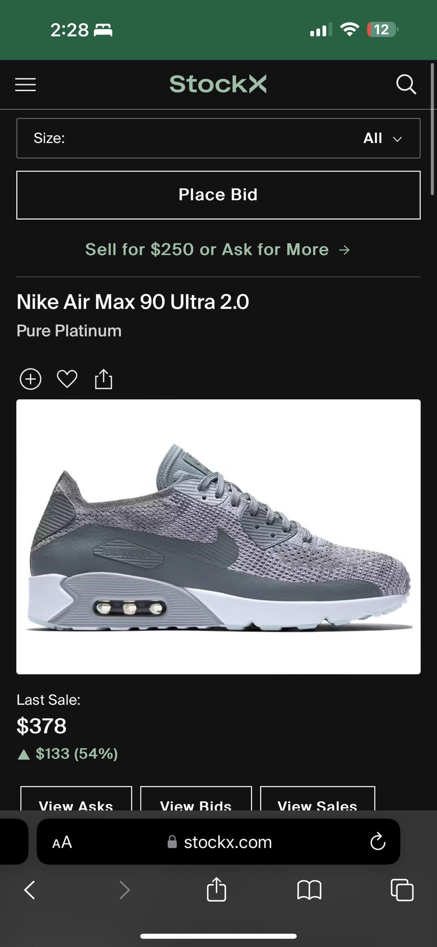 Nike Air Max 90 Ultra 2.0 Pure Platinum Size 11.5 M