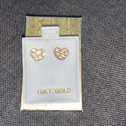 Gold Heart Nugget Ear Rings 