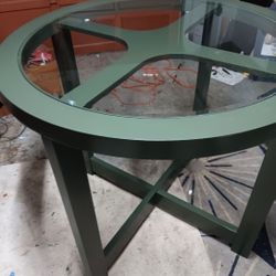 Olive Green Glass Top Wood Framed Cocktail/Bar Table