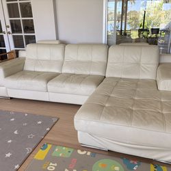 Italian Leather Sectional Sofa w/ Chaise – Cream - $ 400 OBO