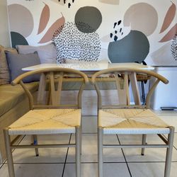 Topeakmart Weave Arm Chair Solid Metal Frame Mid-Century Modern Dining Chairs Armchair 2pcs, Wood Color