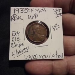 🇺🇸"A. Lincoln"( RBN ) Wheat Penny. (1935=No M./ M.) Wt:3.00 . W./ Errors. Uncirculated.