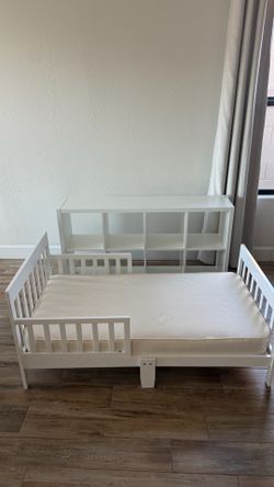 Toddler Bed w/ Sealy Mattress and IKEA 8 Cube Shelves
