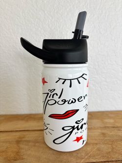 NEW Lil SIC 12 oz Water Bottle Girl Power White Stainless Steel Kids Insulated Cup Straw Lid Tumbler Travel