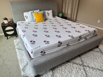 King Upholstered Bed Frame — Gray, Excellent condition — $200 OBO