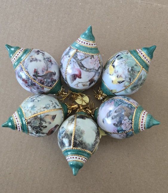 6 LENA LIU Bird Porcelain Ornate Tree Ornaments New