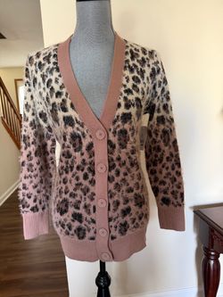 Leopard Print Fuzzy Button-Up Cardigan New
