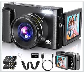 4K Digital Camera for Photography Autofocus, 2026 Latest 48MP Vlogging Camera for YouTube with SD Card, 2 Batteries, 3" 180°Flip Screen Compact Travel