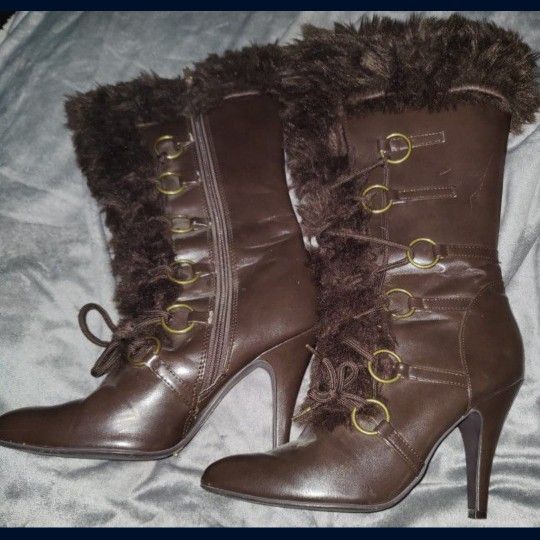 8 1/2 Heeled Boots Faux Fur