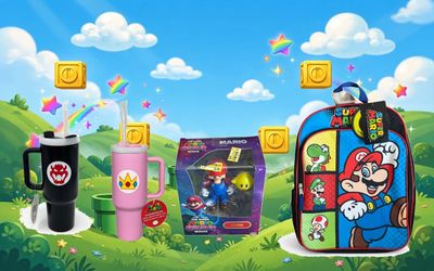 Super Mario 4 Pc Bundle Bowser Peach Tumbler Figure Backpack New Shelf Wea