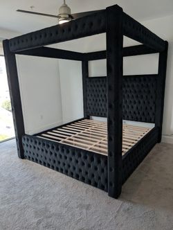 🔥 Brand new black upholstered King & Queen size canopy bed frame - Opt mattress | Pay After Delivery 🚚
