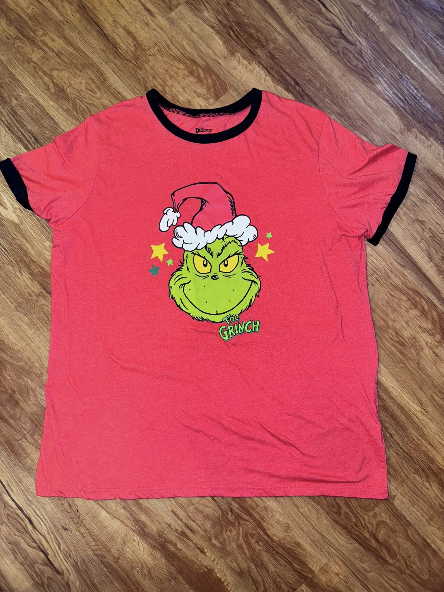 Dr. Suess The Grinch T-Shirt Mens Size XL Ringer Grinch Who Stole Christmas red