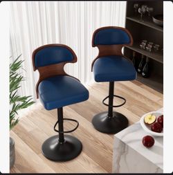New in box! Modern Swivel Bar Stools with Backrest – Pet-Friendly PU Leather Seat & Curved Walnut Wood, Height Adjustable Counter Chairs with Footrest