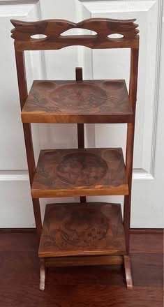 Vintage 3 Tier Foldable Indented Serving Table Shelfs one tray has a small crack Just $10