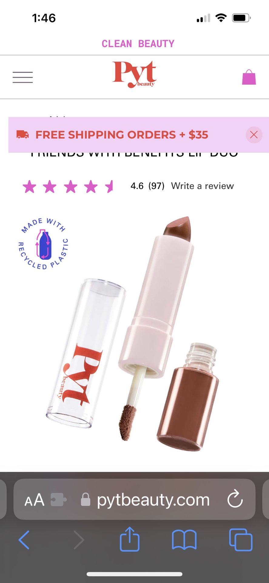 PYT FRIENDS WITH BENEFITS LIP DUO BARE ALL PEACHY NUDE (WARM TONED)