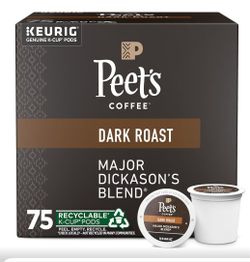 Peet's Coffee, Dark Roast Keurig K-Cup
Pods 100% Arabica Coffee, Major Dickason's
Blend 75 Count (1 Box of 75 Pods)
