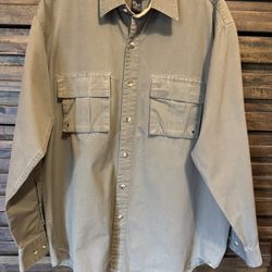 Browning Mens LRG Heavy Cotton Long Sleeve Button Front Hunting Shirt Green EUC
