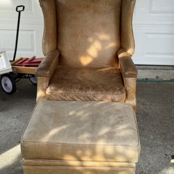 Vintage Eddie Bauer Leather Chair Ottoman 